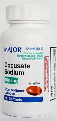 Major DOK Docusate Sodium Stool Softener 100mg Softgels 100ct -Exp 05-2028