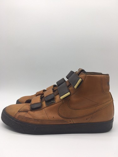 Mens Pre-Owned Nike Blazer High Strap Up Premium Leather Brown Size 9 - Picture 2 of 11