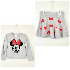 Disney Minnie Mouse Girls Size 4 Gray Sweater Top  Skirt Set 2 Pieces Outfit