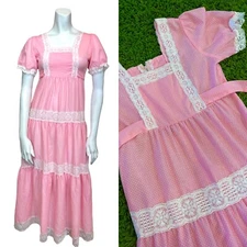Vintage 70’s PINK WESTERN DRESS GUNNE SAX S Prairie Cottagecore Peasant Boho