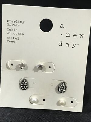 A New Day Ohrstecker Sterlingsilber Zirkonia Kunstperlen 3 Paar