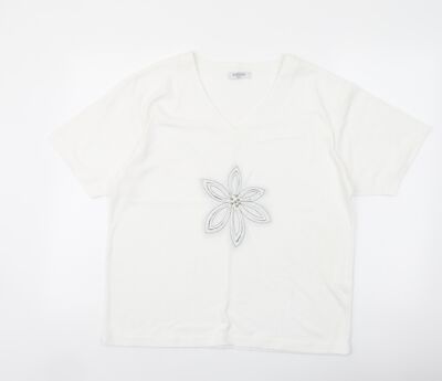 Editions Damen elfenbein Polyestermischung Basic T-Shirt Größe M V-Ausschnitt