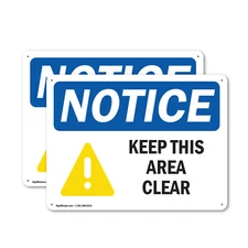 (2 Pack) Keep This Area Clear OSHA Notice Sign Decal Metal Plastic