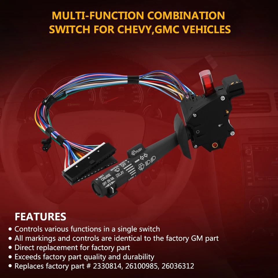 Turn Signal Windshield Wiper Hazard Cruise Switch for Chevy Tahoe S10 GMC C1500 - Image 2 of 4
