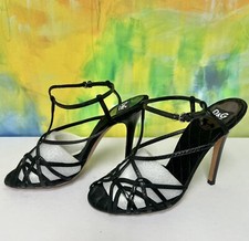 $1,195 VTG  DOLCE&GABBANA Rare2Find Y2K Black Leather Sandals Stilettos Heels 9