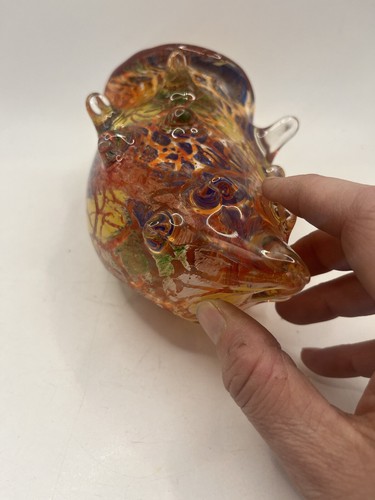 Vintage Art Glass Hand Blown Large Conch Shell Orange And Gold Tones Seashell - Picture 6 of 9