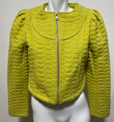 For All 7 Menkind Lime Green Cropped zip up jacket Small 2 Front Pockets New NWT