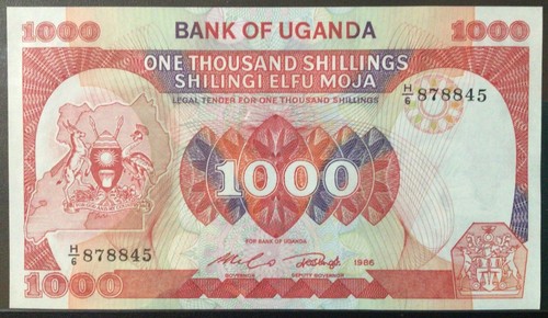 1986 UGANDA PAPER MONEY - 1,000 SHILLINGS UNCIRCULATED BANKNOTE!