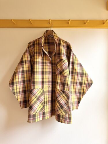 KasMaria Cotton Kimono Sleeve Jacket Yellow Plaid $525 NWOT new USA made L - Picture 5 of 13