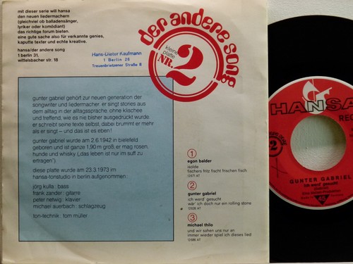 Gunter Gabriel -Ich werd' gesucht/Wär ich doch ein...D-1973 Hansa 12626AT wocl. - Bild 2 von 2