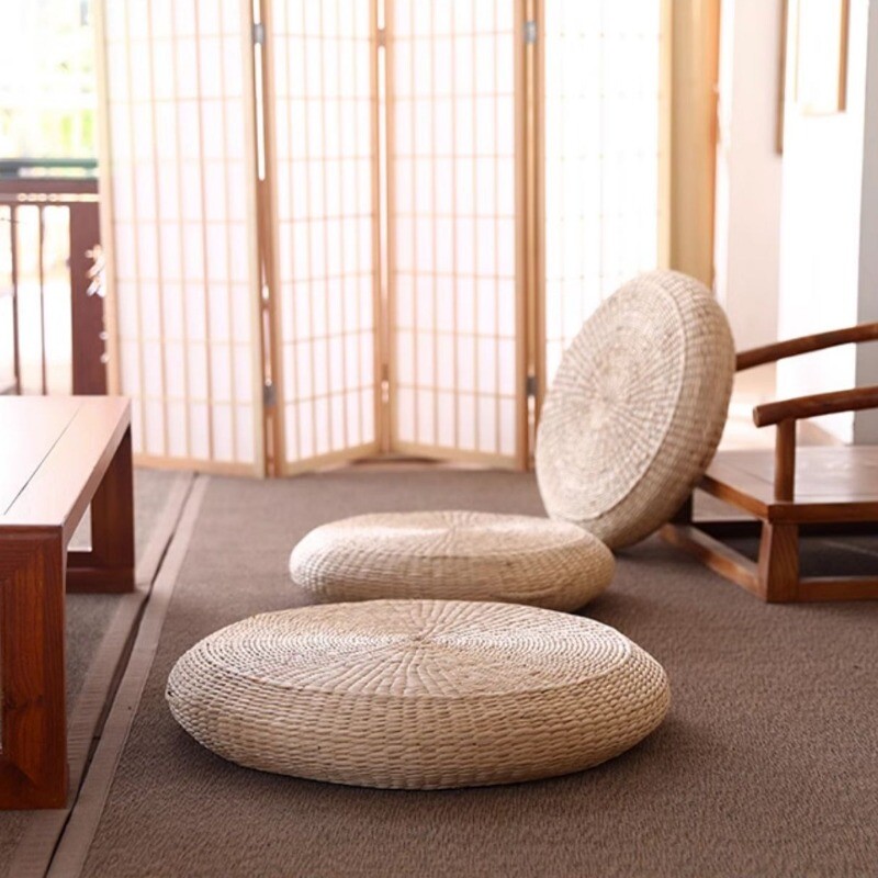Japanese Tatami Cushion Plaited Futon Seat Mat Round Meditation