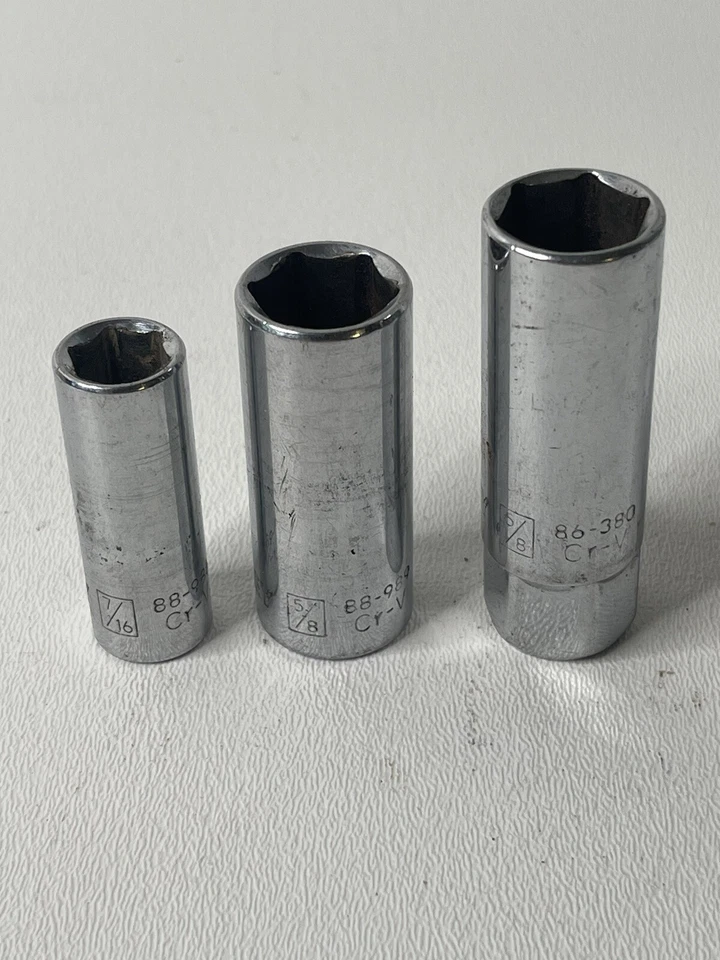 3 Pc, STANLEY SOCKETS, SAE 3/8" Drive, Deep, 7/16", 5/8",5/8" spark plug socket. - Image 3 of 4