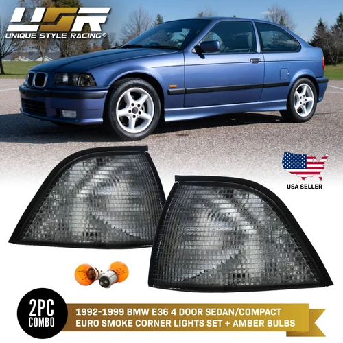 Euro SMOKE Lens Corner Signal Light For 92-98 BMW E36 3D 318ti/4D Sedan