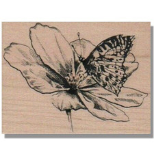 BUTTERFLY ON FLOWER Rubber Stamp, Plant, Flower Stamp, Spring, Nature, Garden