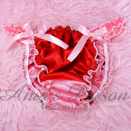Sissy Satin Ruffled Panties for MEN - Double Layer Satin Inside String Bikini - Picture 6 of 8