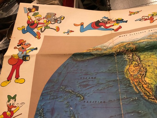 IN GIRO PER IL MONDO CON DISNEY-POSTER CARTA GEOGRAFICA PLANISFERO 1976 VINTAGE - Foto 6 di 18
