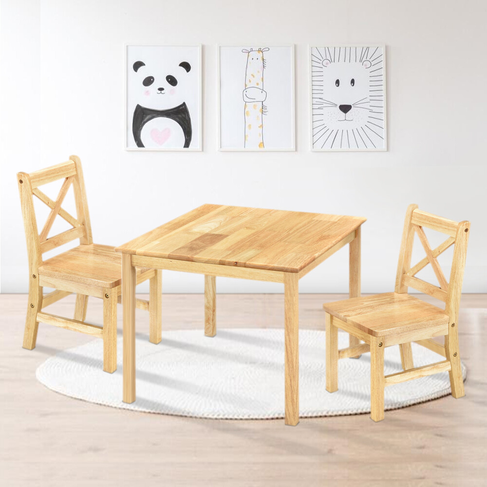 eHemco 3 Piece Kids Table and 2 X-Back Chairs Set Solid Hard Wood (Collectible)