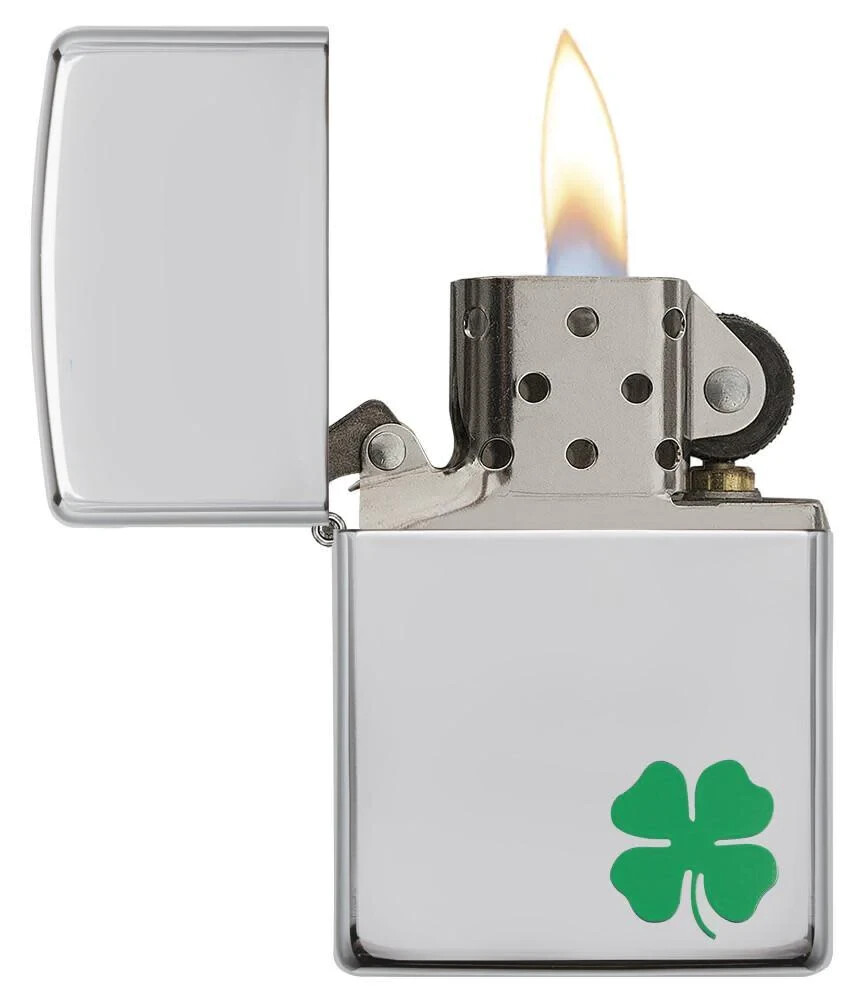 Zippo 24007, 4 Leaf Clover Design, High Polish Chrome Lighter