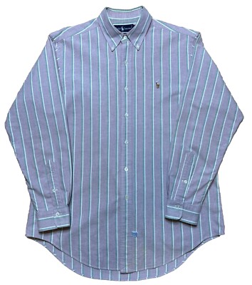 Ralph Lauren Button Down Shirt Mens L 16 34 Long Sleeve Millennial Pink Striped