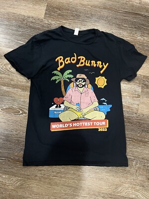 Bad Bunny Shirt Adult M Black Worlds Hottest Tour 2022 City Line