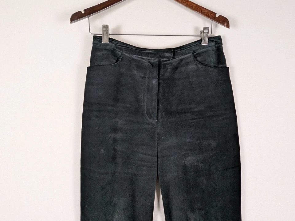 复古 Caslon 黑色麂皮绒皮裤女式 8 码高腰直筒 — 第 4/4 张图片