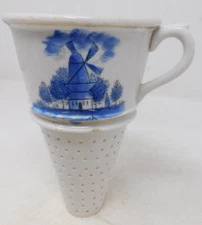 Antique Delftware Sieve / Strainer / Blue & White Funnel-Shaped Sifter 1800s VTG