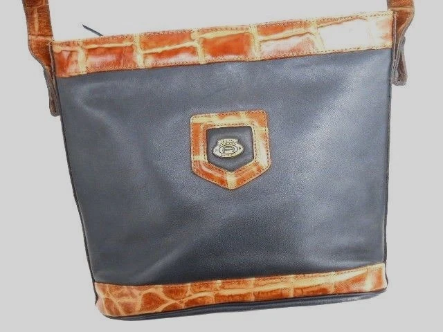 Etienne Aigner Vintage Cinza Carvão com Crocodilo Marrom*Bolsa de Ombro Acabamento em Couro - Imagem 2 de 4