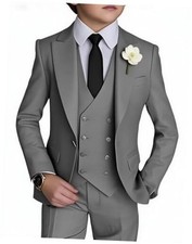 Boy's 4 Piece Suit Slim Fit Suit One Button Formal Wedding Suits Prom 5 Grey
