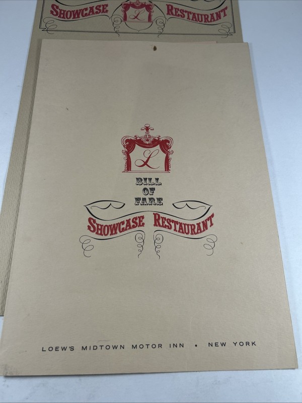 1960s Loew's Midtown Motor Inn Showcase Restaurant Menu Set-New York City