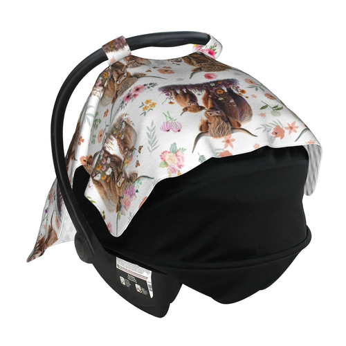 Highland Cow Baby Car Seat Canopy Cover Multi Use Nursing Cover for Newborn Car - 第 4/12 張圖片