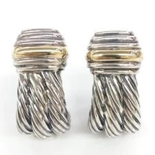 David Yurman 14K Yellow Gold & Sterling Silver Triple Cable J Hoop Earrings FZ