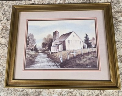 Roadside Barn & Stone Bridge Vintage Lithograph Print & Framed. By Owen Hexler 