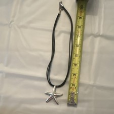 Silver Tone Starfish Pendant Necklace - Black Cord, Adjustable, 18  Beach
