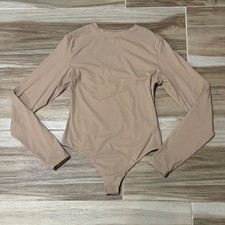 Skims Essential Crew Neck Long Sleeve Bodysuit Sand Clay Neutral Size L