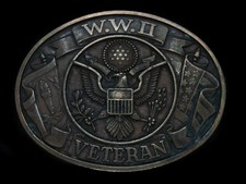 TH13101 VINTAGE 1970s  W.W. II VETERAN  MILITARY BRASSTONE BELT BUCKLE