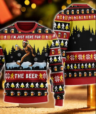 Bigfoot I'm Just Here For The Beer Ugly Christmas Knitted Sweater