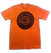 New Vintage 70s bright orange Deadstock Mr Zog's Sex Wax t-shirt surf surfing M