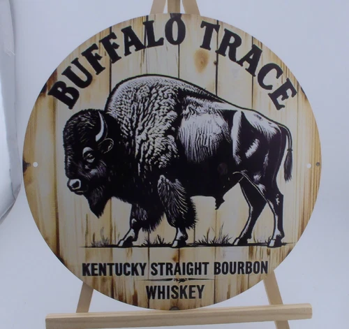 Buffalo Trace Bourbon Round Tin Sign 8 Inch Vintage Style