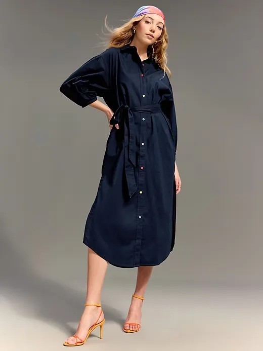 Old Navy x Christopher John Rogers Maxi Shirt Dress Poplin Cotton XL Navy NWT
