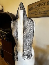 2387  Vintage C1910s Exquisite Black Millinery Veil Lace Shawl Mourning 54  x12  