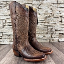 WOMENS BROWN WESTERN COWGIRL BOOT STUDDED EMBROIDERED HANDMADE IN MEXICO SIZE 7