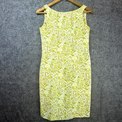 Womens Sheath Dress S Green Floral 60s Mod Lemon Garden Party Soft Retro Hippie
