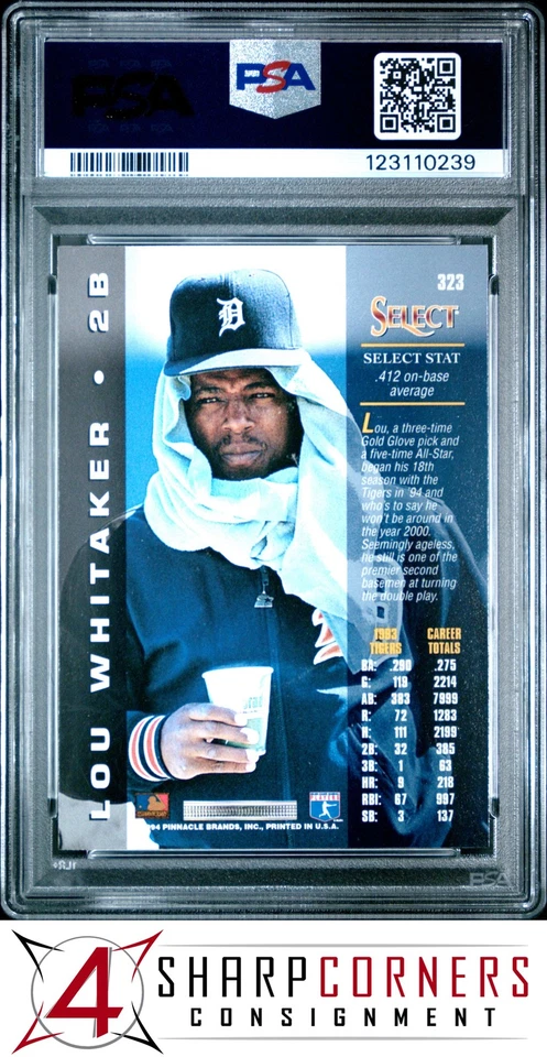 1994 SELECT #323 LOU WHITAKER TIGERS PSA 10 - Image 2 of 3