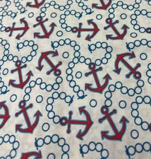 David Textiles Nautical Anchor Fabric 1/2 yard x 44" Cotton Blue White Red Print
