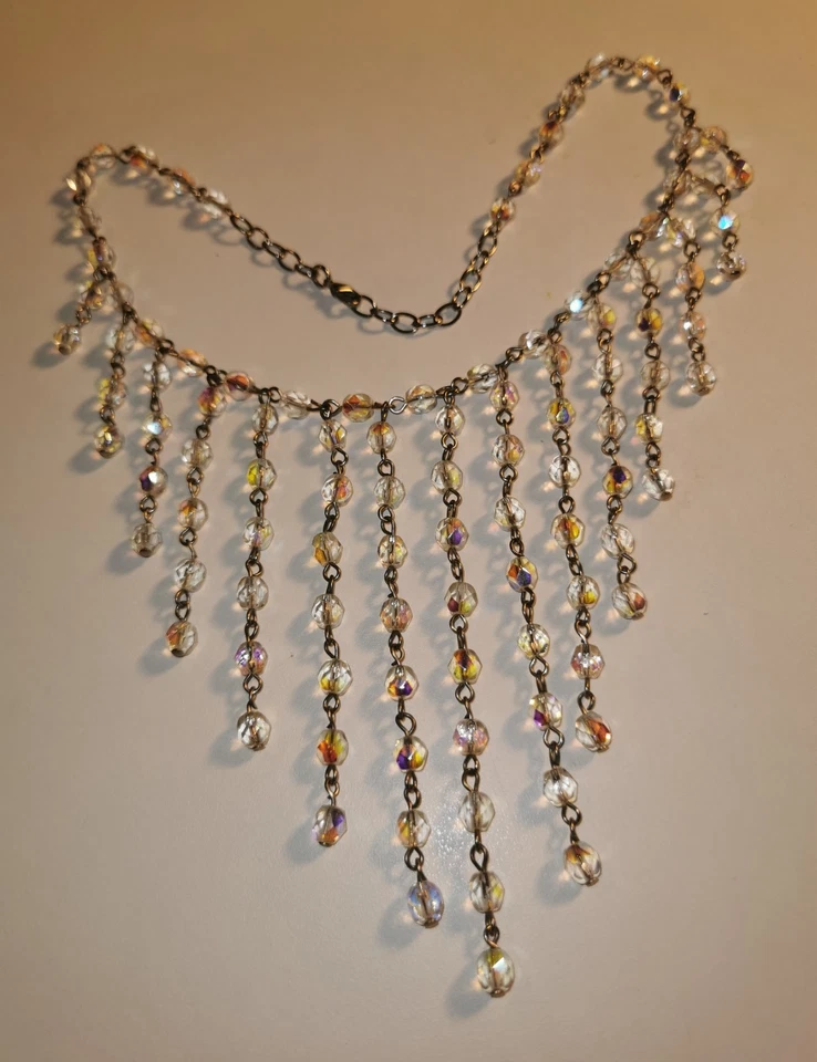 Collana a Cascata - Cristalli Aurora Boreale - Vintage - Immagine 3 di 4