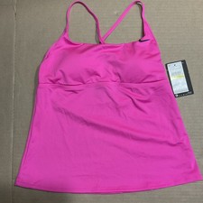 NIKE Women's Cross Back Tankini Top size MEDIUM Laser Pink Black Swimwear