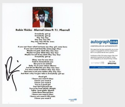 ROBIN THICKE SIGNED  BLURRED LINES  8X10 LYRIC SHEET PHOTOGRAPH ACOA