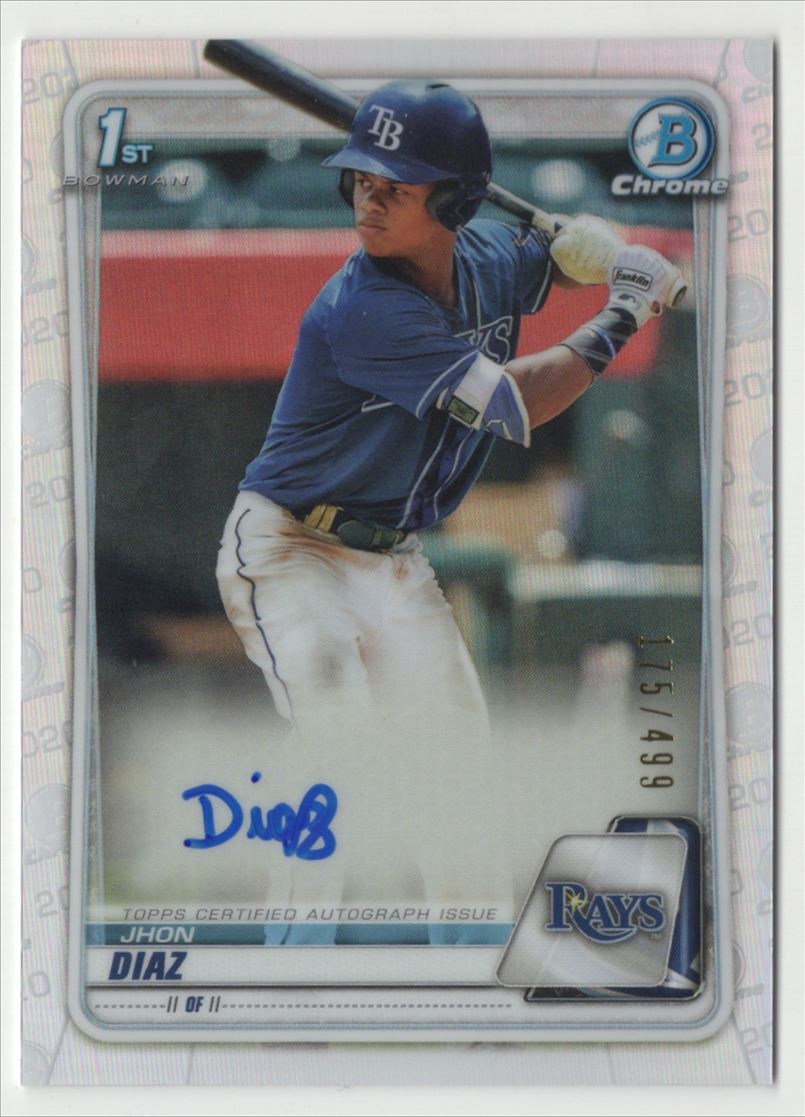 2020 Bowman Chrome Prospects Refractor Jhon Diaz Auto /499 Tampa Bay Rays