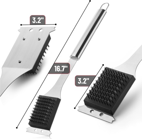 Grillbürste und Schaber, 16,7", Edelstahl, Grillreiniger, Grillbürste, Gri - Bild 2 von 4