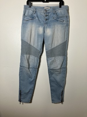 Free People Moto Jeans Sz 29 Light Wash Zip Hem Straight Leg Pockets Casual